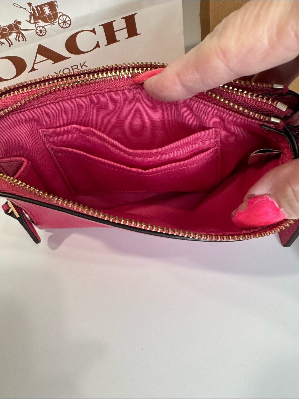 COACH Pink Pebbled Leather Zip Wristlet - Picture 6 of 8
